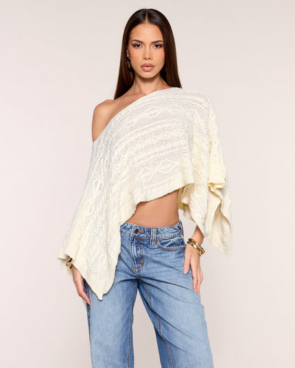 Off Balance Cable Knit Asymmetric Poncho Top