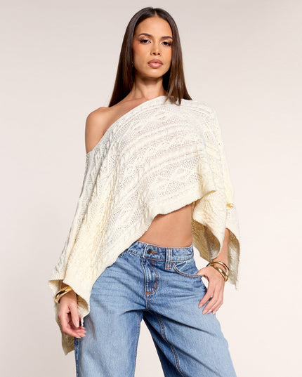Off Balance Cable Knit Asymmetric Poncho Top