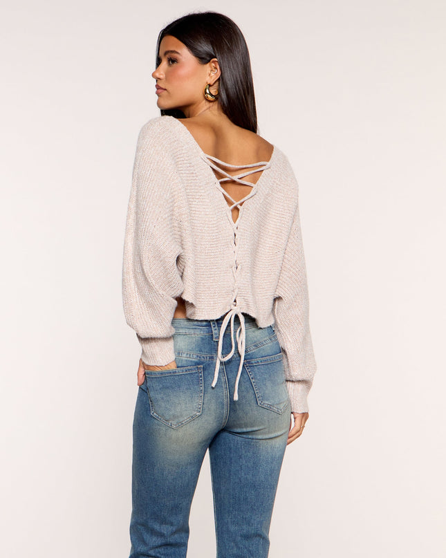 Soft Focus Lace Up Reversible Sweater Top