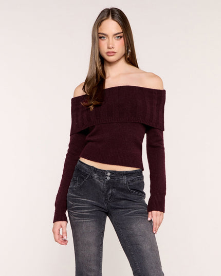 Shoulder Season Foldover Off-Shoulder Sweater Top
