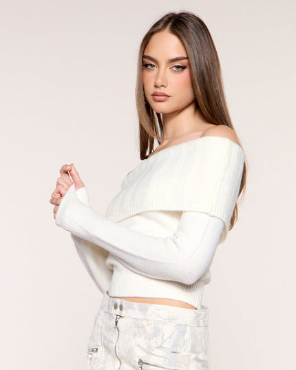 Shoulder Season Foldover Off-Shoulder Sweater Top
