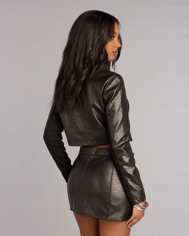 Cool Confidence Cropped Faux Leather Moto Jacket