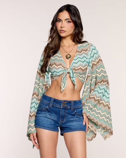 Good Vibes Flare Sleeve Tie-Front Top