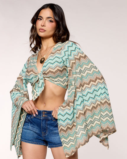Good Vibes Flare Sleeve Tie-Front Top