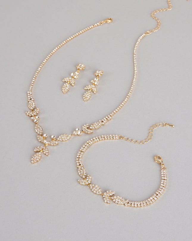 Luxe Desire Rhinestone Leaf Jewelry Set