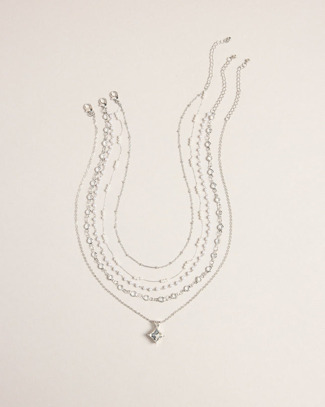 Polished Stack Pearl And Rhinestone Layered Necklace Set