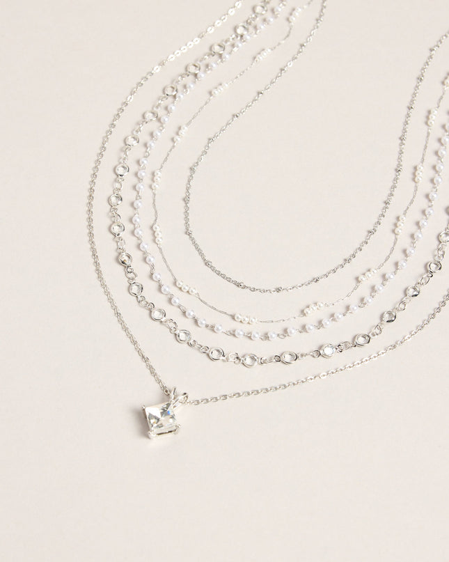 Polished Stack Pearl And Rhinestone Layered Necklace Set