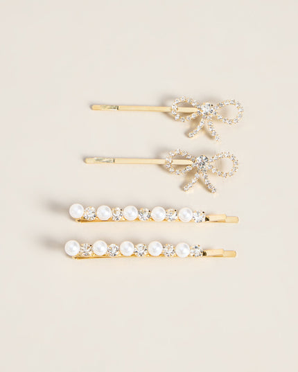 Pinned Pretty Bow And Pearl Hair Pin Set