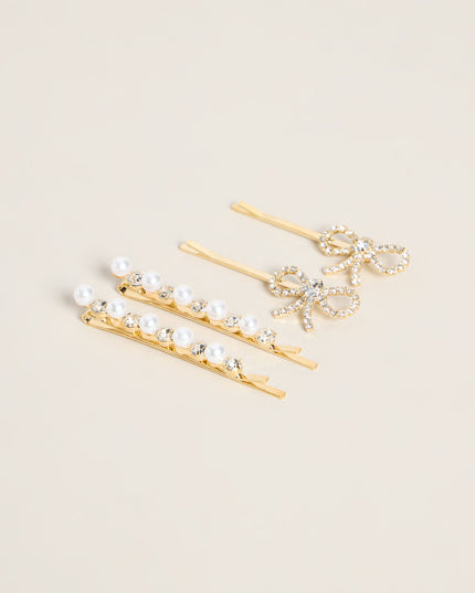 Pinned Pretty Bow And Pearl Hair Pin Set